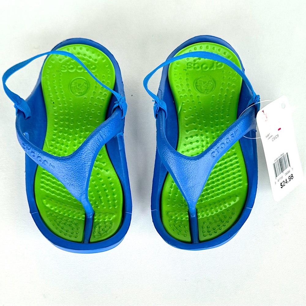 NEW Crocs Boys Athens Flip Flops Sandals Blue Green Lime Thong Slip-On C8 C9